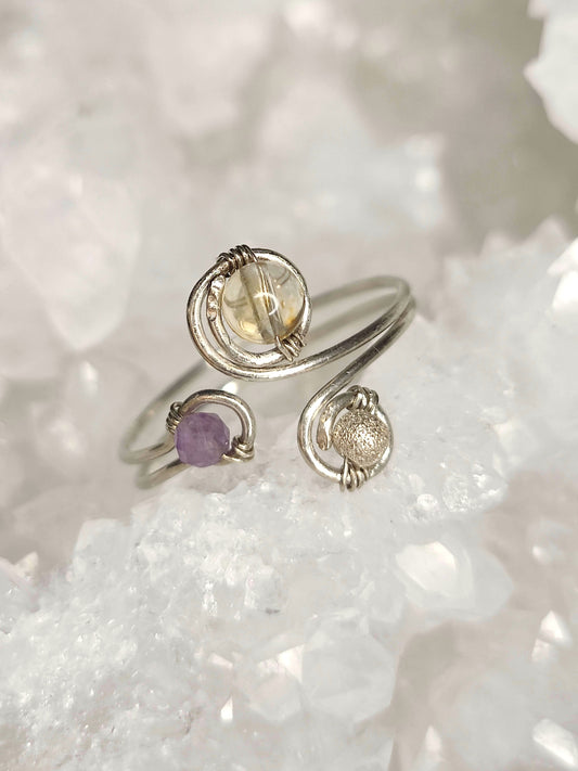 Offener Ring Silber/ Citrin/ Amethyst