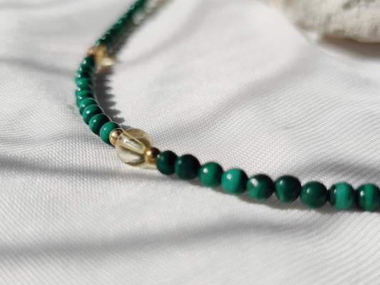 Perlenkette mit Malachit und Citrin