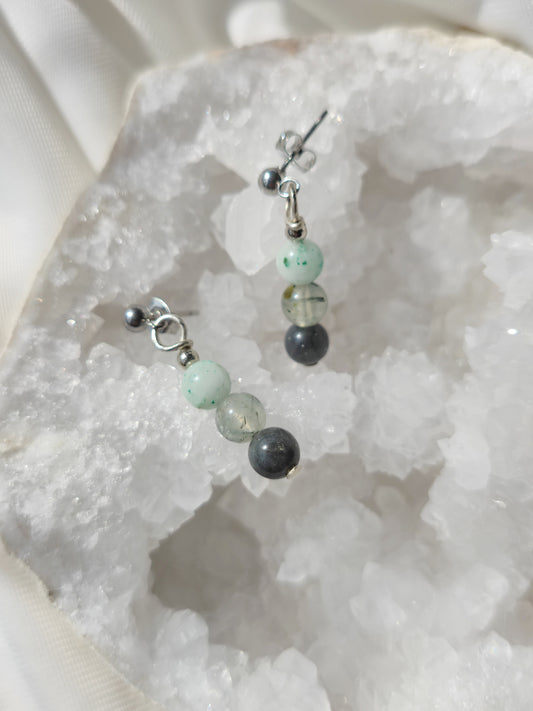 Edelstahl Ohrstecker Labradorit/ Prehnit/ Kiwi Jaspis