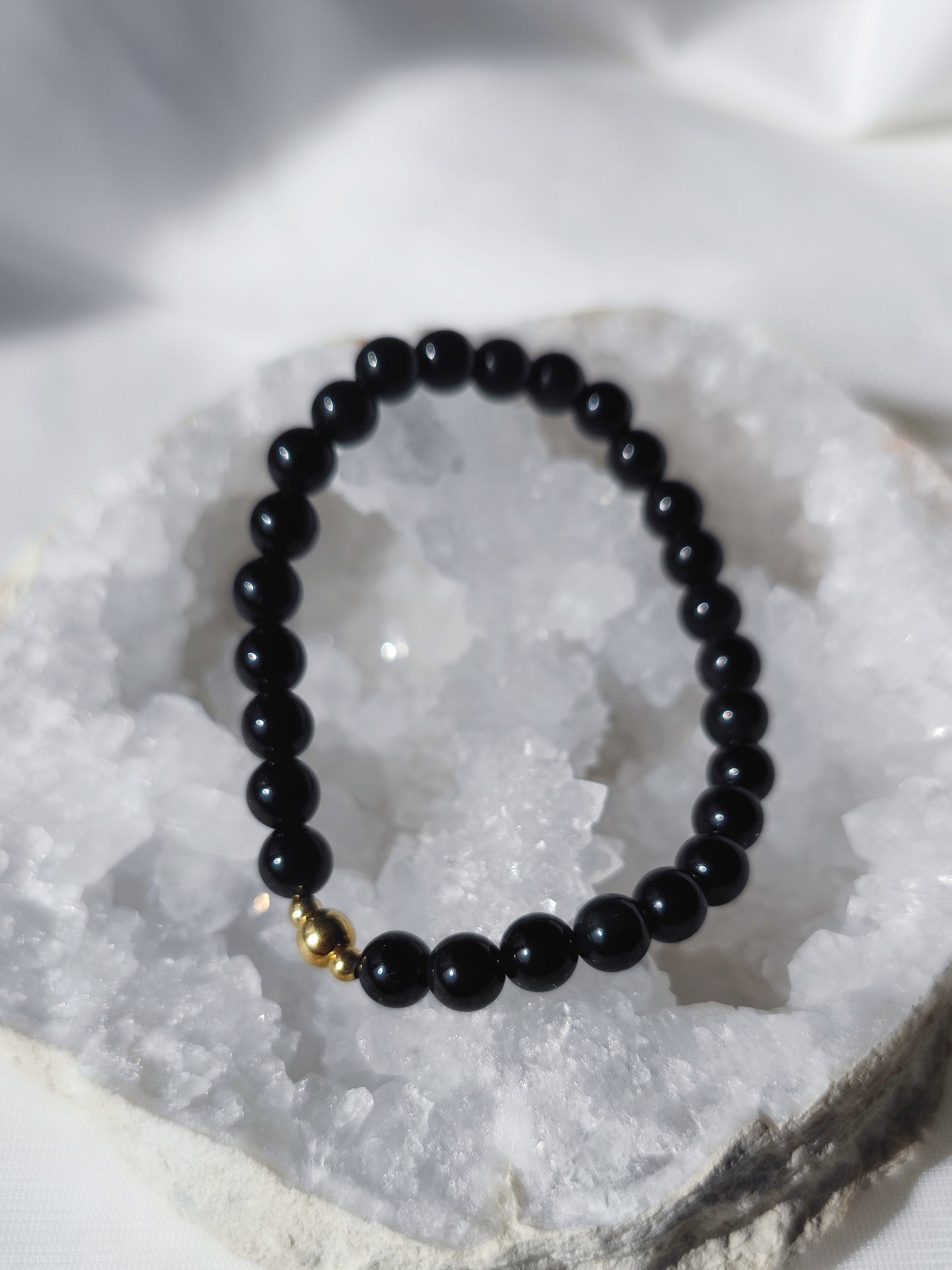 Elastisches Armband Gold-Obsidian, 6mm