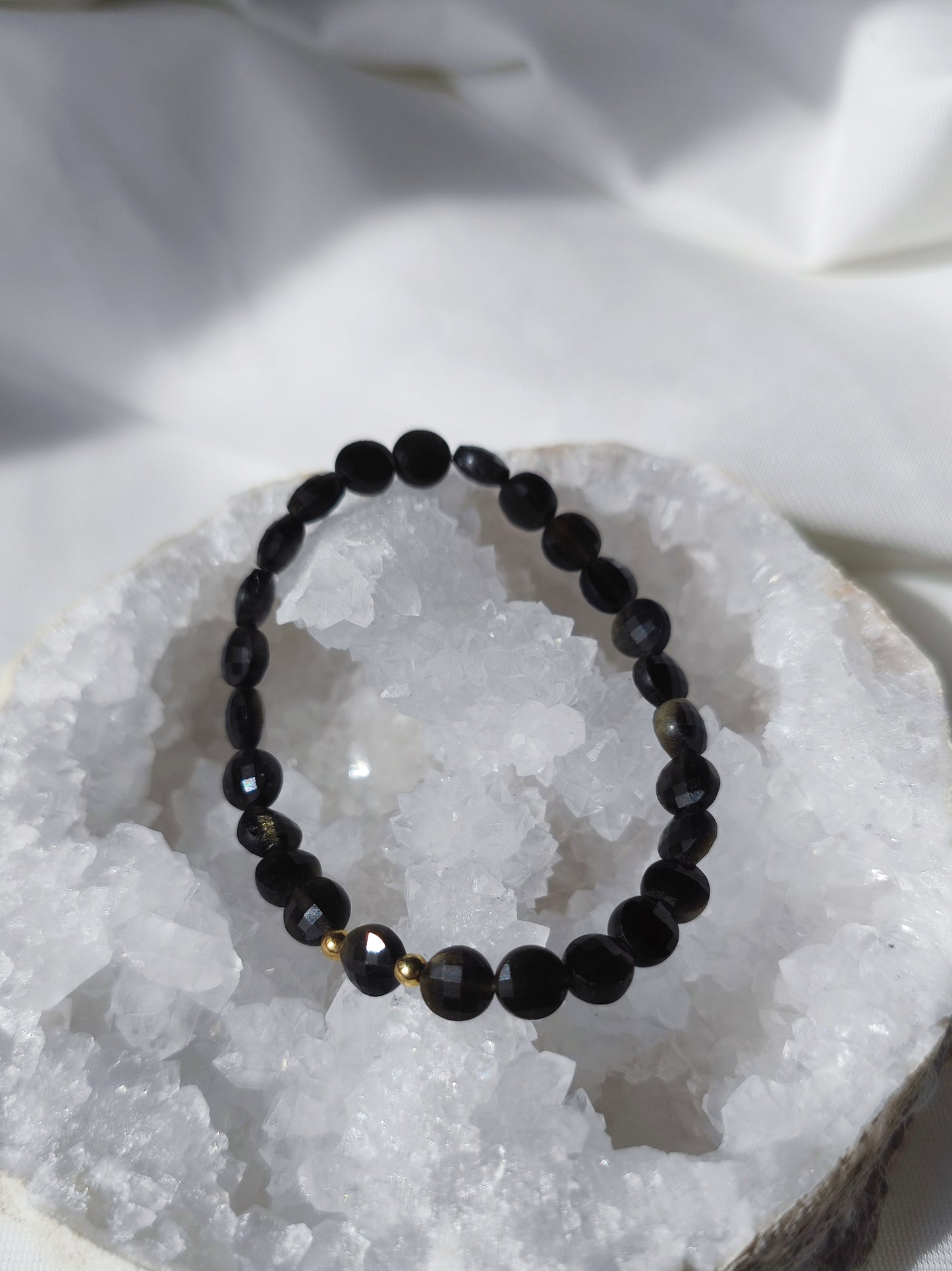Elastisches Armband Gold-Obsidian