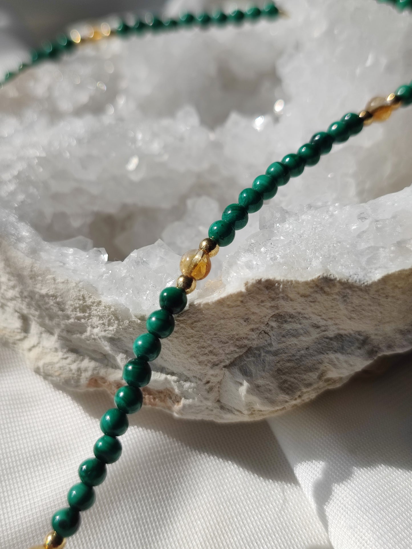 Perlenkette mit Malachit und Citrin